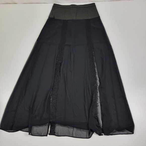 BCBG Faux Leather Maxi Dress Slit Lace Trim Size 6 - Picture 2 of 7